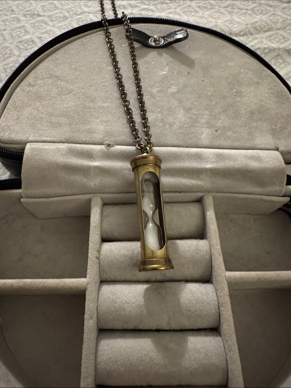Antique Style Brass Hourglass Necklace Pendant -